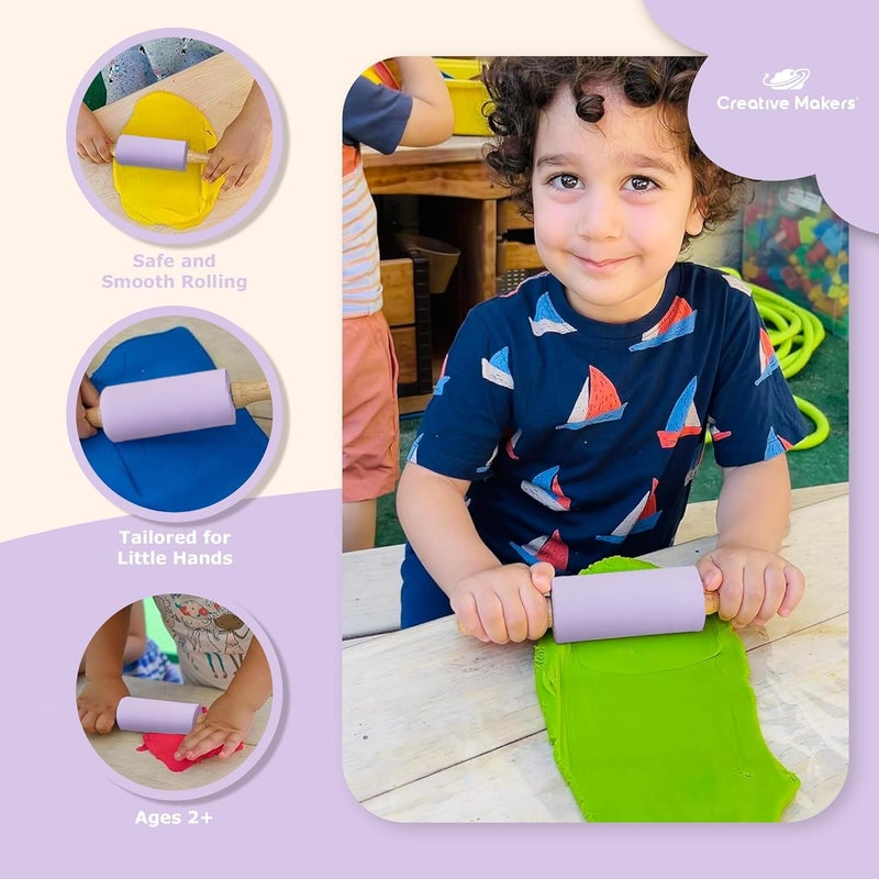 Creative Makers Small Rolling Pin for Kids, Non-Stick Silicone Surface with Wooden Handles for Play Dough and Baking Rolling Pin (Light Purple) - Image 4